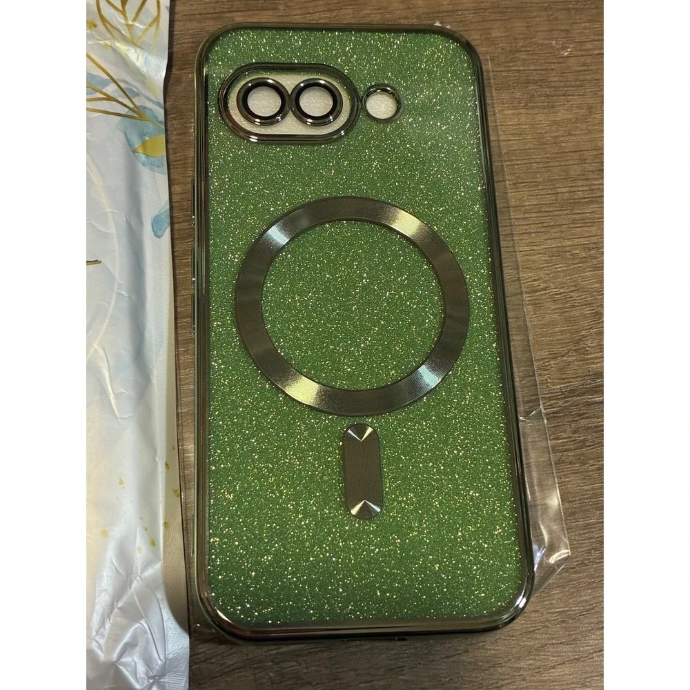 DagoRoo Google Pixel 9A Magnetic Phone Case Glitter Green Gold Plated Rhinestone